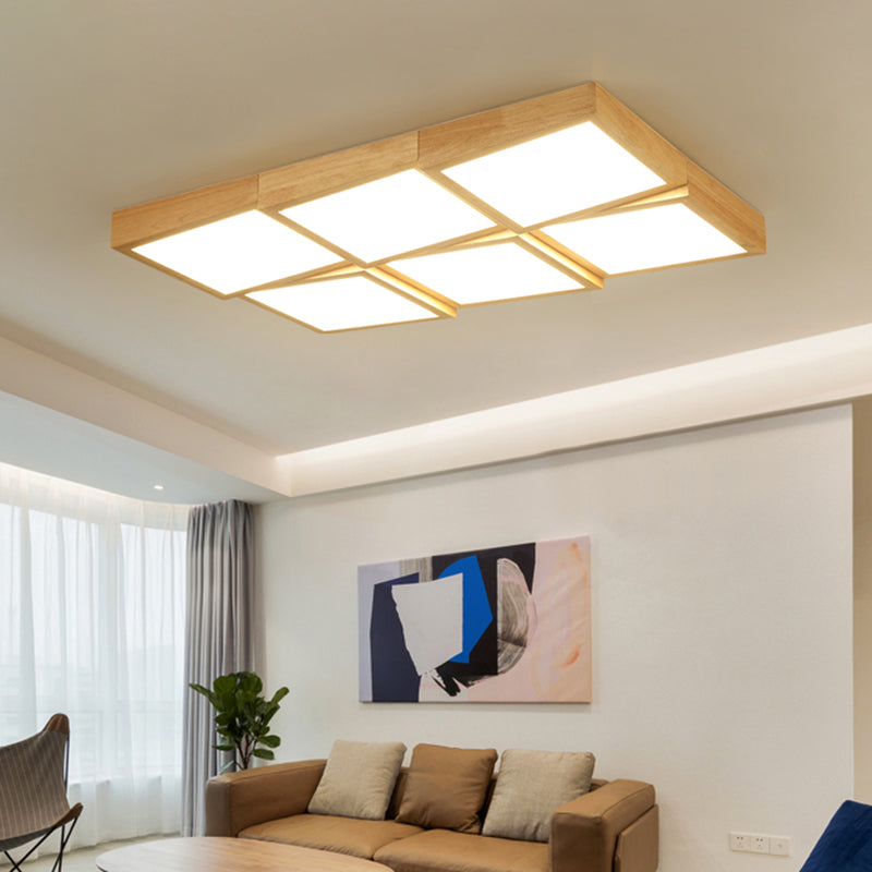 Square LED Flush Mount Modern Wood Living Room Flushmount Ceiling Light with Acrylic Shade Clearhalo 'Ceiling Lights' 'Close To Ceiling Lights' 'Close to ceiling' 'Flush mount' Lighting' 2235732