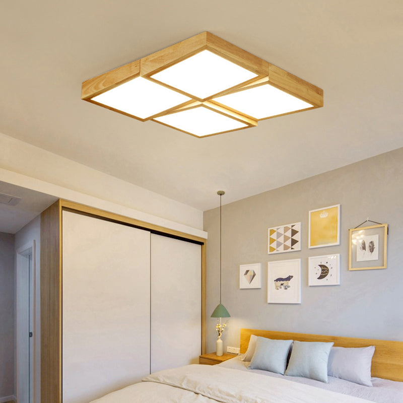 Square LED Flush Mount Modern Wood Living Room Flushmount Ceiling Light with Acrylic Shade 4 Wood Clearhalo 'Ceiling Lights' 'Close To Ceiling Lights' 'Close to ceiling' 'Flush mount' Lighting' 2235734