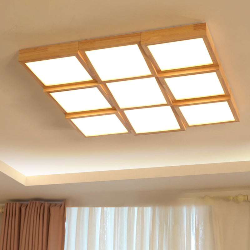 Square LED Flush Mount Modern Wood Living Room Flushmount Ceiling Light with Acrylic Shade Clearhalo 'Ceiling Lights' 'Close To Ceiling Lights' 'Close to ceiling' 'Flush mount' Lighting' 2235735