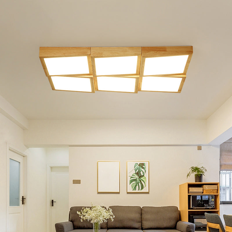 Square LED Flush Mount Modern Wood Living Room Flushmount Ceiling Light with Acrylic Shade 6 Wood Clearhalo 'Ceiling Lights' 'Close To Ceiling Lights' 'Close to ceiling' 'Flush mount' Lighting' 2235738