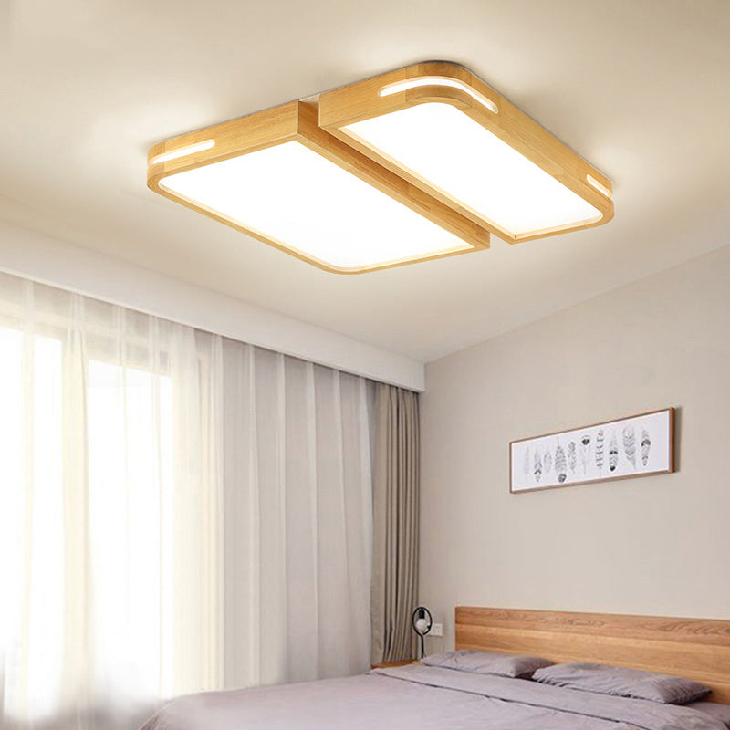 Rectangular Flush Ceiling Light Nordic Wood Living Room LED Flush Mount Lighting Fixture Clearhalo 'Ceiling Lights' 'Close To Ceiling Lights' 'Close to ceiling' 'Flush mount' Lighting' 2235791