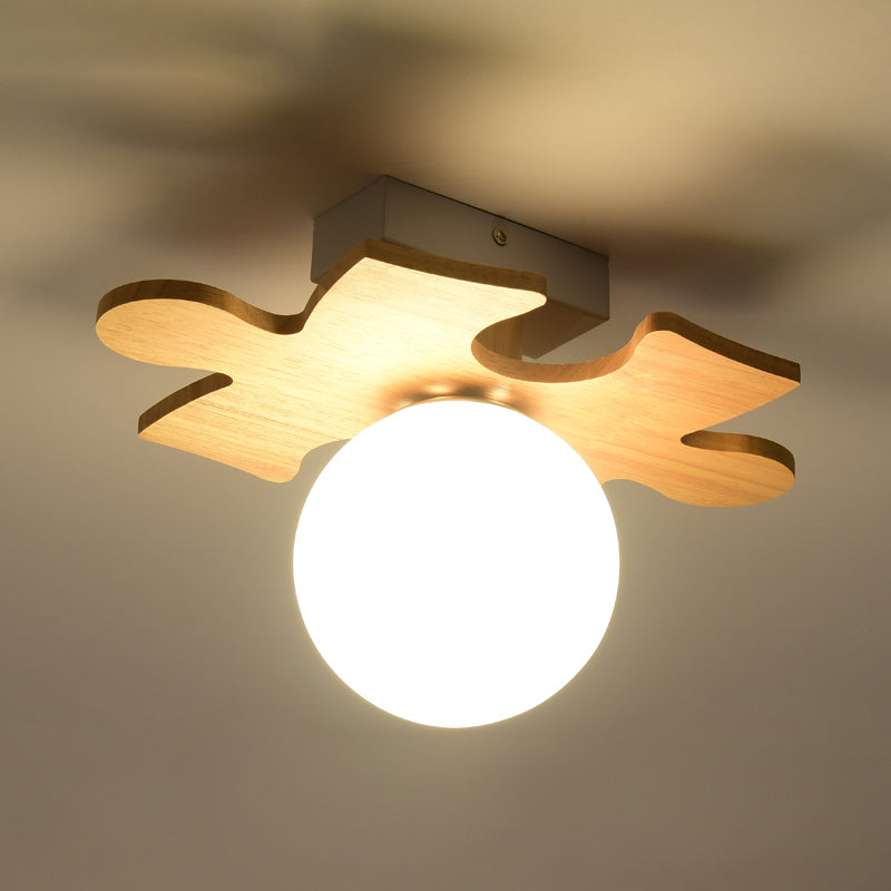Shaded Entryway Flush Mount Lighting White Glass Nordic LED Flush Ceiling Light Fixture with Wooden Canopy White D Clearhalo 'Ceiling Lights' 'Close To Ceiling Lights' 'Close to ceiling' 'Flush mount' Lighting' 2235901