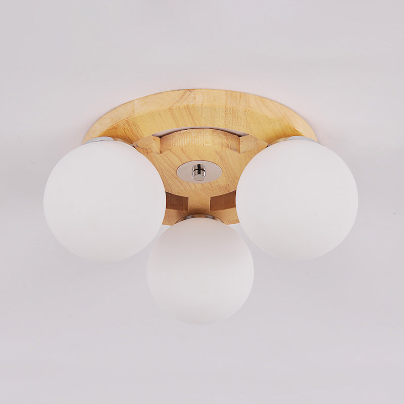 White Glass Globe Flush Mount Light Simplicity Flush Mount Ceiling Light with Wooden Canopy Clearhalo 'Ceiling Lights' 'Close To Ceiling Lights' 'Close to ceiling' 'Flush mount' Lighting' 2235953