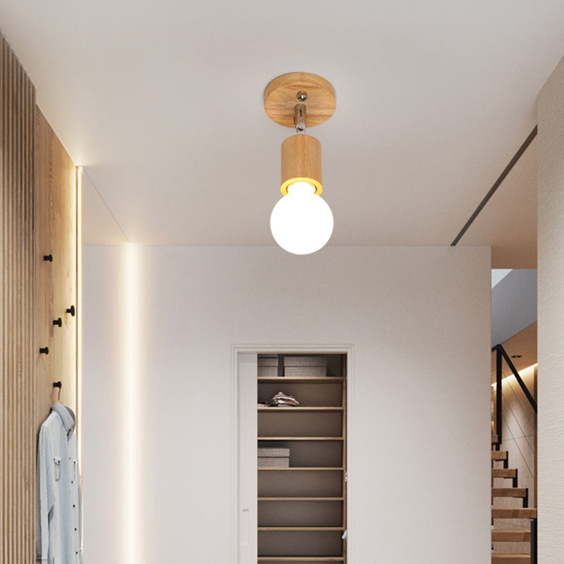 Geometric Shaped Track Lighting Minimalist Wood Restaurant Semi Flush Light Fixture 1 Wood Clearhalo 'Ceiling Lights' 'Close To Ceiling Lights' 'Close to ceiling' 'Semi-flushmount' Lighting' 2236025