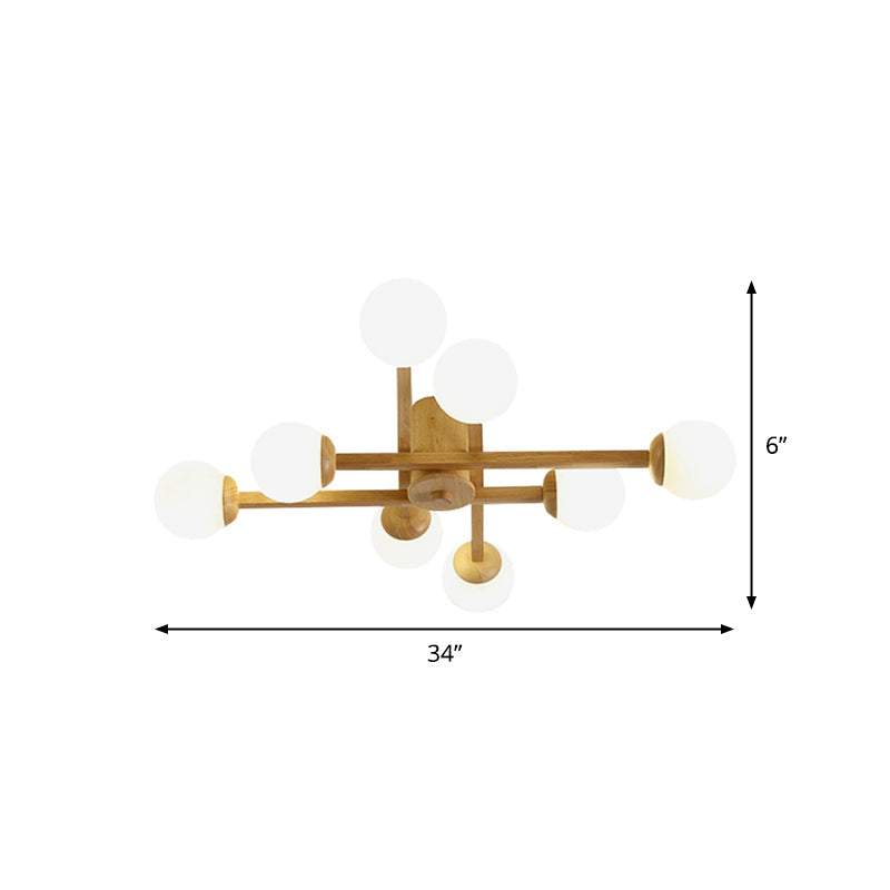 Modo Living Room Semi Flush Mount Opal Glass Simplicity Close To Ceiling Chandelier in Wood Clearhalo 'Ceiling Lights' 'Close To Ceiling Lights' 'Close to ceiling' 'Semi-flushmount' Lighting' 2236041