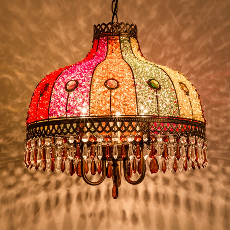 Iron Bud Suspension Light Antique 1/2/3 Bulbs Restaurant Pendant Light Fixture with Dangling Crystal Orange Clearhalo 'Ceiling Lights' 'Pendant Lights' 'Pendants' Lighting' 2236103_b70ebcc4-46ca-4a99-a4e4-053a3dc13513