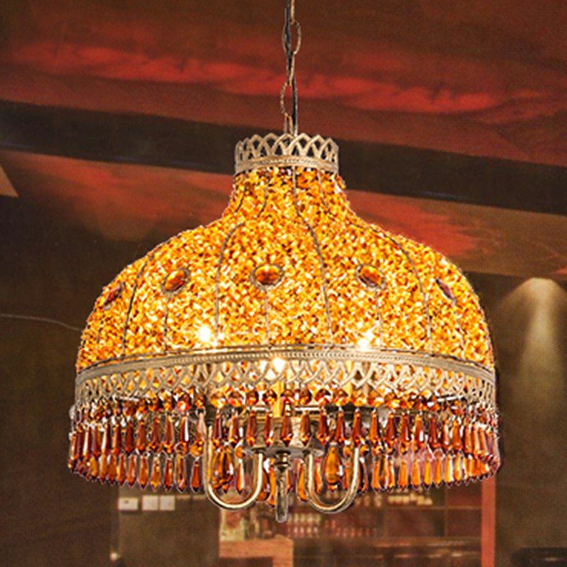 Iron Bud Suspension Light Antique 1/2/3 Bulbs Restaurant Pendant Light Fixture with Dangling Crystal Coffee Clearhalo 'Ceiling Lights' 'Pendant Lights' 'Pendants' Lighting' 2236105_90376f63-d231-4123-9f73-e4fef0c0b0ae
