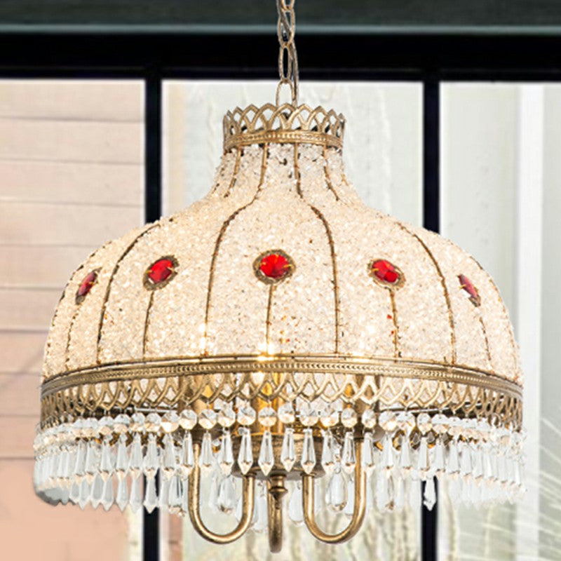 Iron Bud Suspension Light Antique 1/2/3 Bulbs Restaurant Pendant Light Fixture with Dangling Crystal Clearhalo 'Ceiling Lights' 'Pendant Lights' 'Pendants' Lighting' 2236107