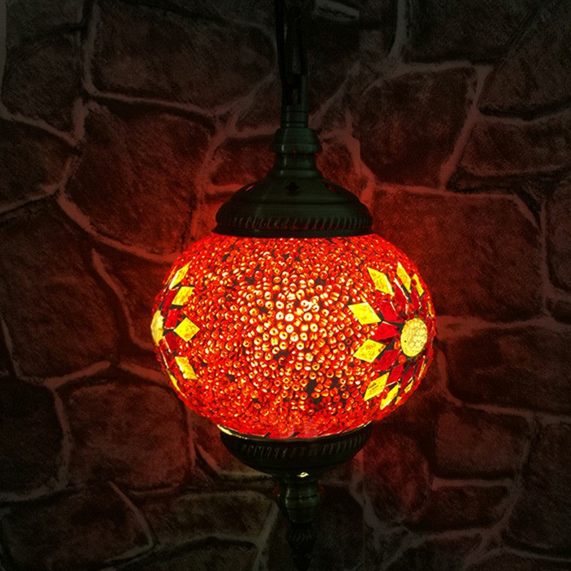 Oblate Stained Glass Ceiling Light Classic 1 Bulb Restaurant Hanging Pendant Light Red Clearhalo 'Ceiling Lights' 'Lighting' 'Pendant Lights' 2236133_8c5aa0bc-f5bb-4cca-9226-0cd797f6cb50