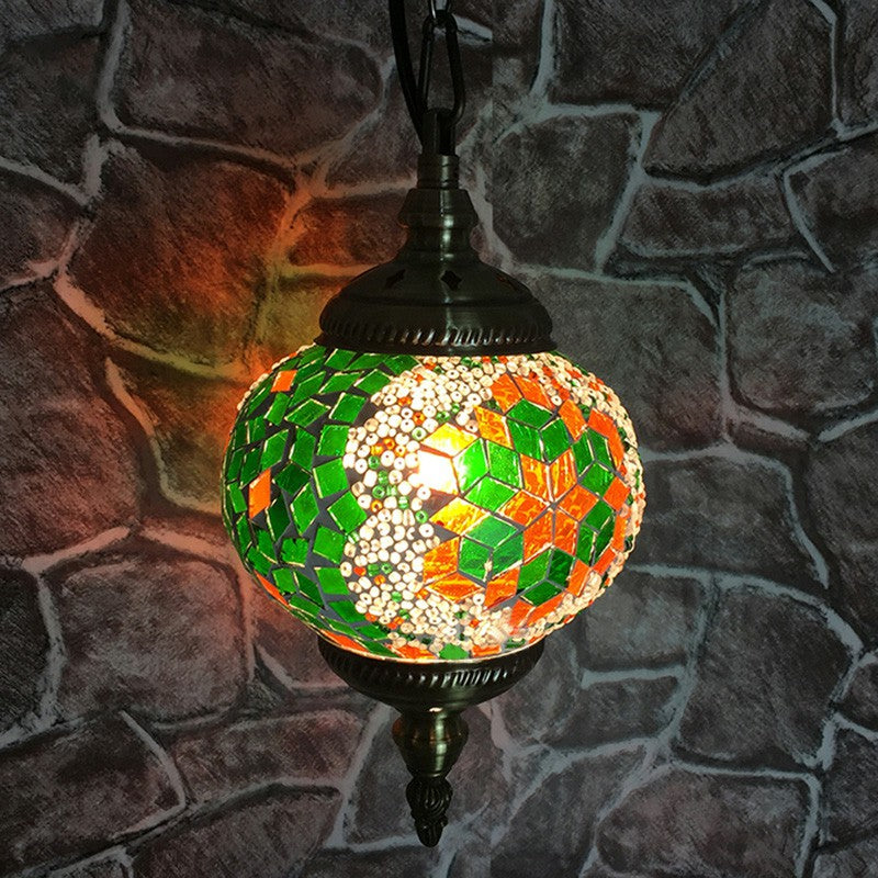 Oblate Stained Glass Ceiling Light Classic 1 Bulb Restaurant Hanging Pendant Light Green-White Clearhalo 'Ceiling Lights' 'Lighting' 'Pendant Lights' 2236134_b5123645-b2ad-4a18-8b59-2961ee11bd4d