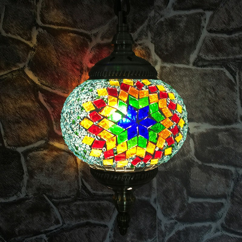 Oblate Stained Glass Ceiling Light Classic 1 Bulb Restaurant Hanging Pendant Light Yellow-Green Clearhalo 'Ceiling Lights' 'Lighting' 'Pendant Lights' 2236144_58f49e88-cc7c-4308-8d50-3c7c679a3a36