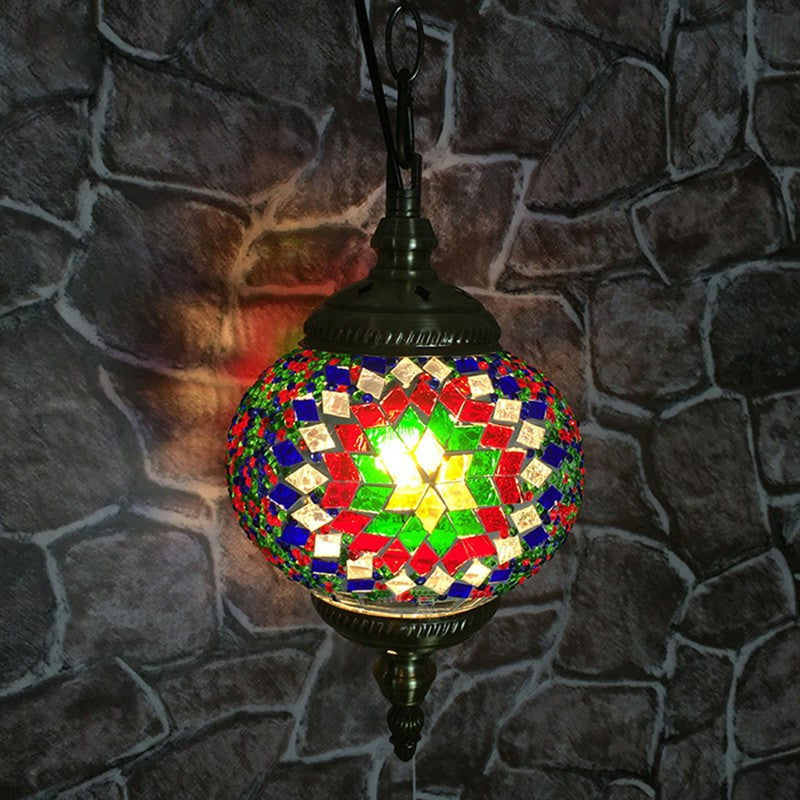 Oblate Stained Glass Ceiling Light Classic 1 Bulb Restaurant Hanging Pendant Light Blue-Green Clearhalo 'Ceiling Lights' 'Lighting' 'Pendant Lights' 2236153_cb0f66c6-d4e3-4abb-8aee-867567b67eb7