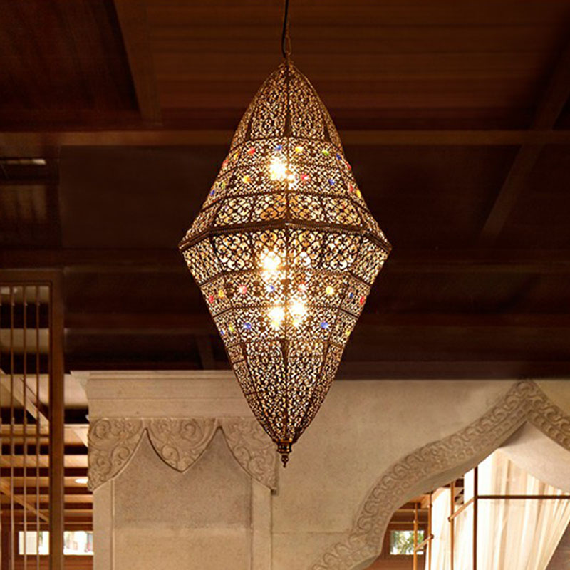 6 Bulbs Suspension Light South-east Asia Hollow-Carved Iron Pendant Light Fixture in Grey Grey Clearhalo 'Ceiling Lights' 'Pendant Lights' 'Pendants' Lighting' 2236235_bbf19a7a-4568-43be-b7fd-85c0ab032864