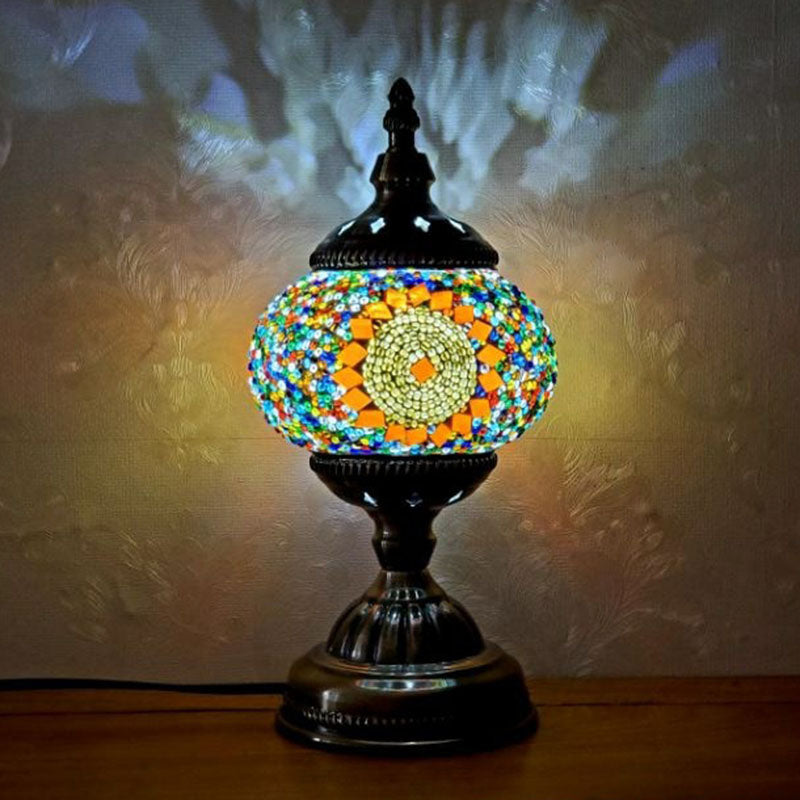 Turkish Oblate Nightstand Lamp Single-Bulb Stained Glass Table Light for Restaurant Red-White Clearhalo 'Lamps' 'Table Lamps' Lighting' 2236291