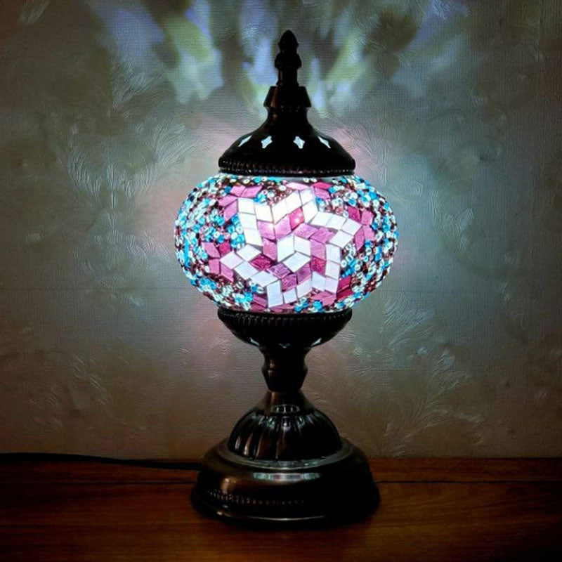 Turkish Oblate Nightstand Lamp Single-Bulb Stained Glass Table Light for Restaurant Purple-Black Clearhalo 'Lamps' 'Table Lamps' Lighting' 2236299