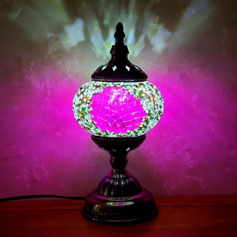 Turkish Oblate Nightstand Lamp Single-Bulb Stained Glass Table Light for Restaurant Dark Purple Clearhalo 'Lamps' 'Table Lamps' Lighting' 2236300