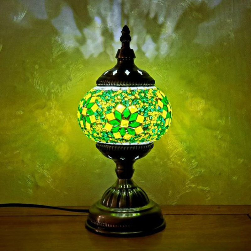 Turkish Oblate Nightstand Lamp Single-Bulb Stained Glass Table Light for Restaurant Light Brown Clearhalo 'Lamps' 'Table Lamps' Lighting' 2236304