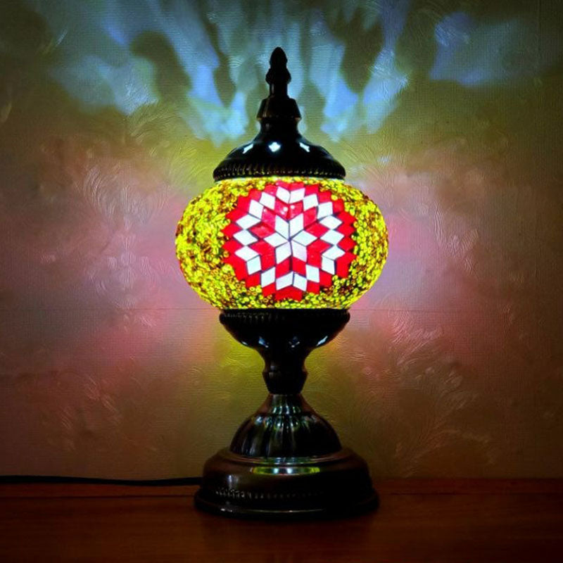 Turkish Oblate Nightstand Lamp Single-Bulb Stained Glass Table Light for Restaurant Light Purple Clearhalo 'Lamps' 'Table Lamps' Lighting' 2236313