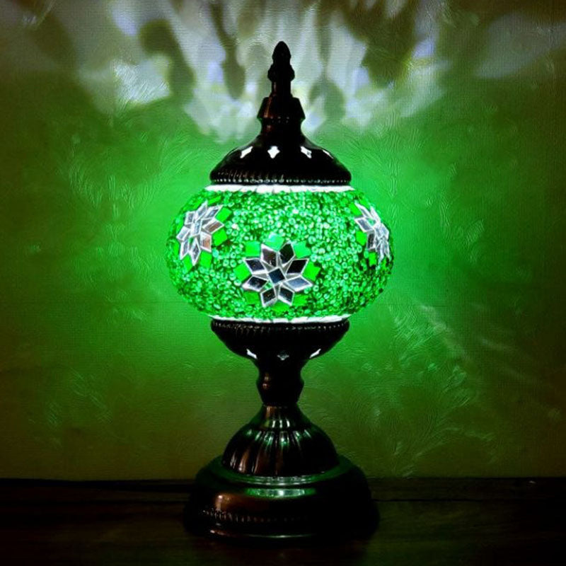 Turkish Oblate Nightstand Lamp Single-Bulb Stained Glass Table Light for Restaurant Green Clearhalo 'Lamps' 'Table Lamps' Lighting' 2236316