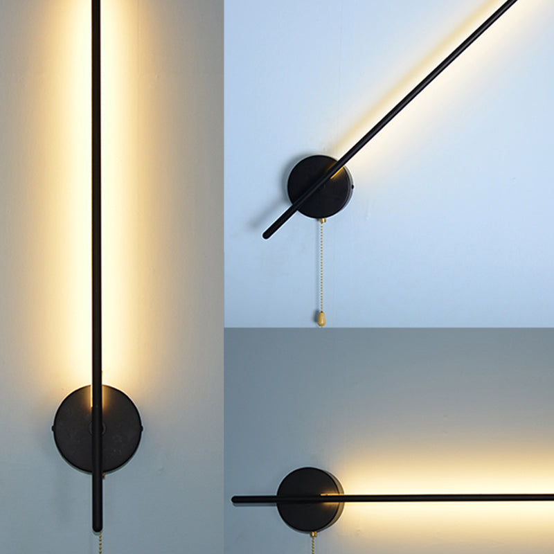 Metallic Tube Shaped Wall Mount Light Simplicity Black LED Wall Lighting with Pull Chain for Corridor Clearhalo 'Cast Iron' 'Glass' 'Industrial' 'Modern wall lights' 'Modern' 'Tiffany' 'Traditional wall lights' 'Wall Lamps & Sconces' 'Wall Lights' Lighting' 2236379