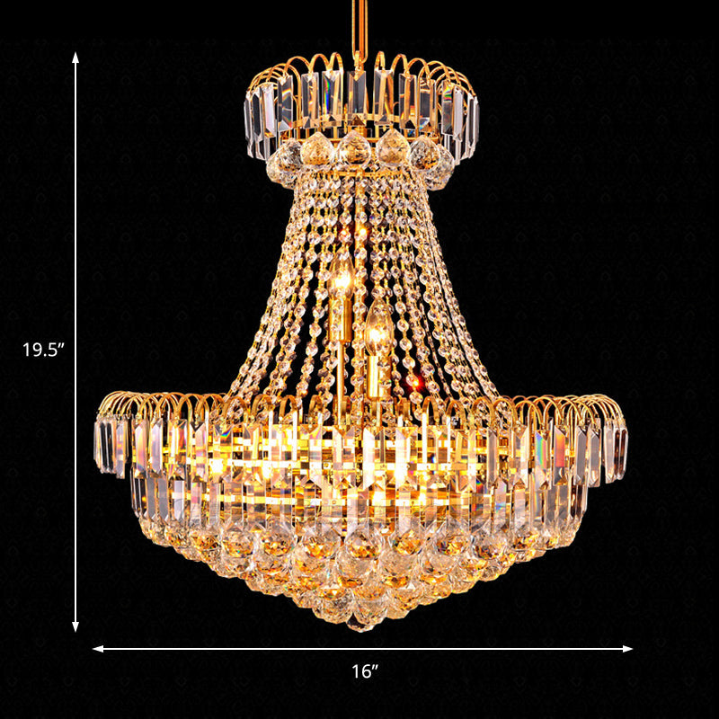 Mushroom Empire Chandelier Modern Crystal 8 Lights Gold Hanging Light for Bedroom, 16"/23.5" Wide Clearhalo 'Ceiling Lights' 'Chandeliers' 'Modern Chandeliers' 'Modern' Lighting' 223644