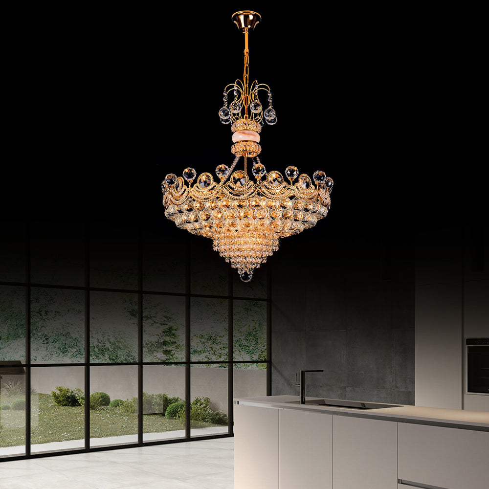 Basket Chandelier Light Contemporary Crystal Gold LED Hanging Light for Bedroom, 18"/23.5" Wide Gold 23.5" Clearhalo 'Ceiling Lights' 'Chandeliers' 'Modern Chandeliers' 'Modern' Lighting' 223651