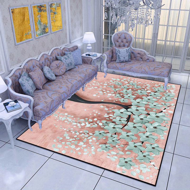 Comfort Bedroom Rug Multi Color Plant Pattern Area Carpet Polypropylene Easy Care Machine Washable Rug Pink Clearhalo 'Area Rug' 'Modern' 'Rugs' Rug' 2238409