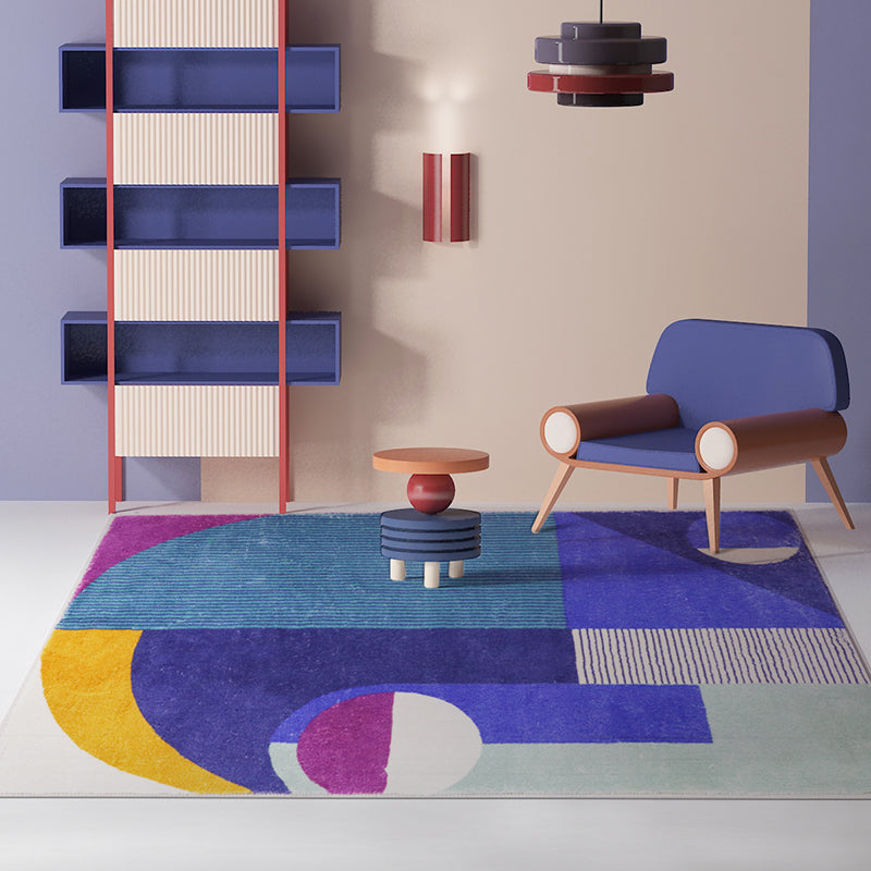 Multicolor Room Decoration Rug Creative Geo Print Area Carpet Cotton Blend Pet Friendly Easy Care Rug Purple Clearhalo 'Area Rug' 'Rug' 2238559