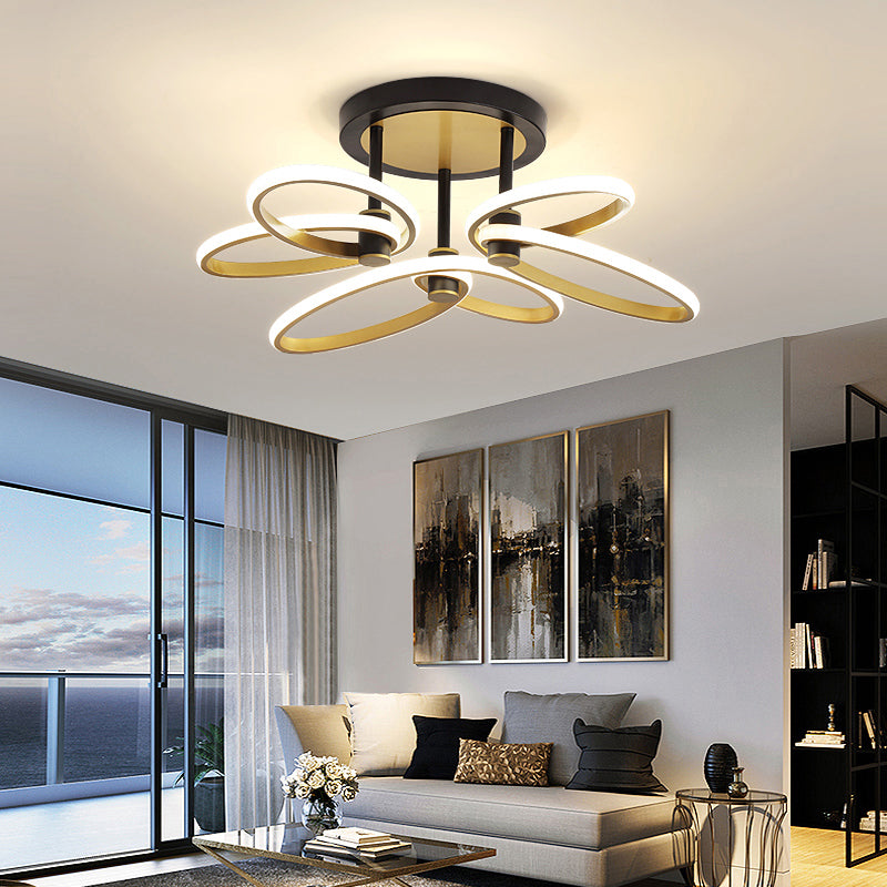 Butterfly LED Semi Flush Modern Acrylic Living Room Flush Ceiling Light Fixture in Gold 3 Gold Clearhalo 'Ceiling Lights' 'Close To Ceiling Lights' 'Close to ceiling' 'Semi-flushmount' Lighting' 2241198