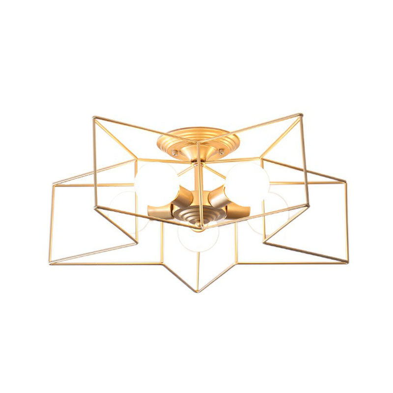 Iron Five-Pointed Star Semi Flush Light Simplicity 5 Bulbs Living Room Flush Ceiling Light Fixture Clearhalo 'Ceiling Lights' 'Close To Ceiling Lights' 'Close to ceiling' 'Semi-flushmount' Lighting' 2241311