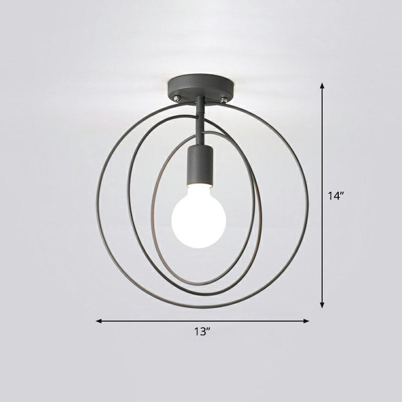 1-Light Semi Flush Mount Lighting Retro Style Geometric Iron Flush Mount Fixture for Corridor Grey Round Clearhalo 'Ceiling Lights' 'Close To Ceiling Lights' 'Close to ceiling' 'Semi-flushmount' Lighting' 2241318