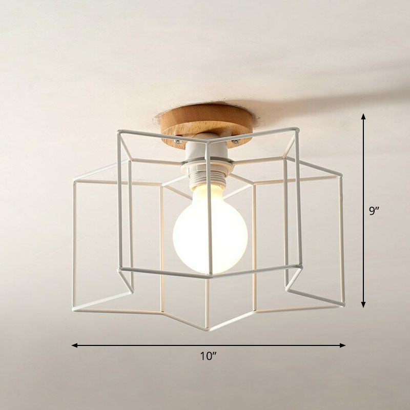 Geometrical Iron Semi Flush Mount Industrial Single-Bulb Entryway Flushmount Ceiling Light White Star Clearhalo 'Ceiling Lights' 'Close To Ceiling Lights' 'Close to ceiling' 'Semi-flushmount' Lighting' 2241371