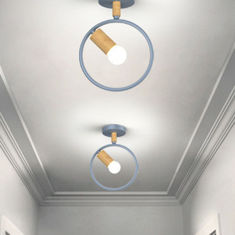 1-Light Semi Flush Fixture Antique Framed Iron Flush Mount Ceiling Light for Corridor Clearhalo 'Ceiling Lights' 'Close To Ceiling Lights' 'Close to ceiling' 'Semi-flushmount' Lighting' 2241384