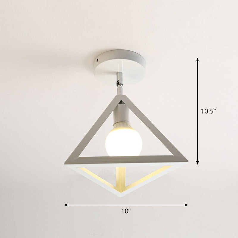 Retro Geometric Semi Flush Mount Lighting 1������Head Iron Flush Mount Fixture for Entryway White Triangle Clearhalo 'Ceiling Lights' 'Close To Ceiling Lights' 'Close to ceiling' 'Semi-flushmount' Lighting' 2241402