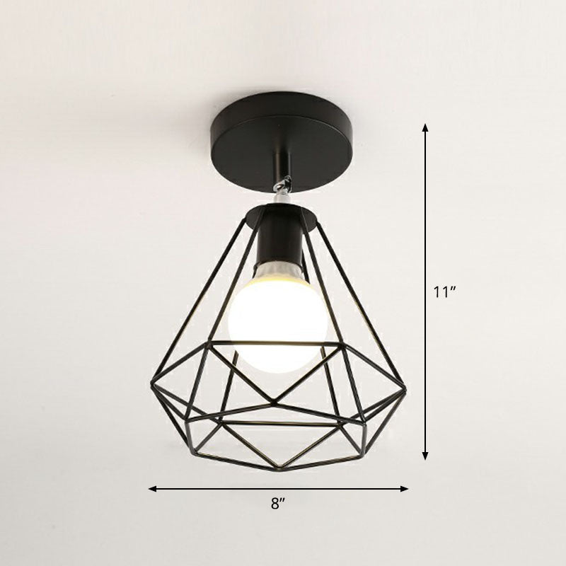 Retro Geometric Semi Flush Mount Lighting 1������Head Iron Flush Mount Fixture for Entryway Black Diamond Clearhalo 'Ceiling Lights' 'Close To Ceiling Lights' 'Close to ceiling' 'Semi-flushmount' Lighting' 2241405