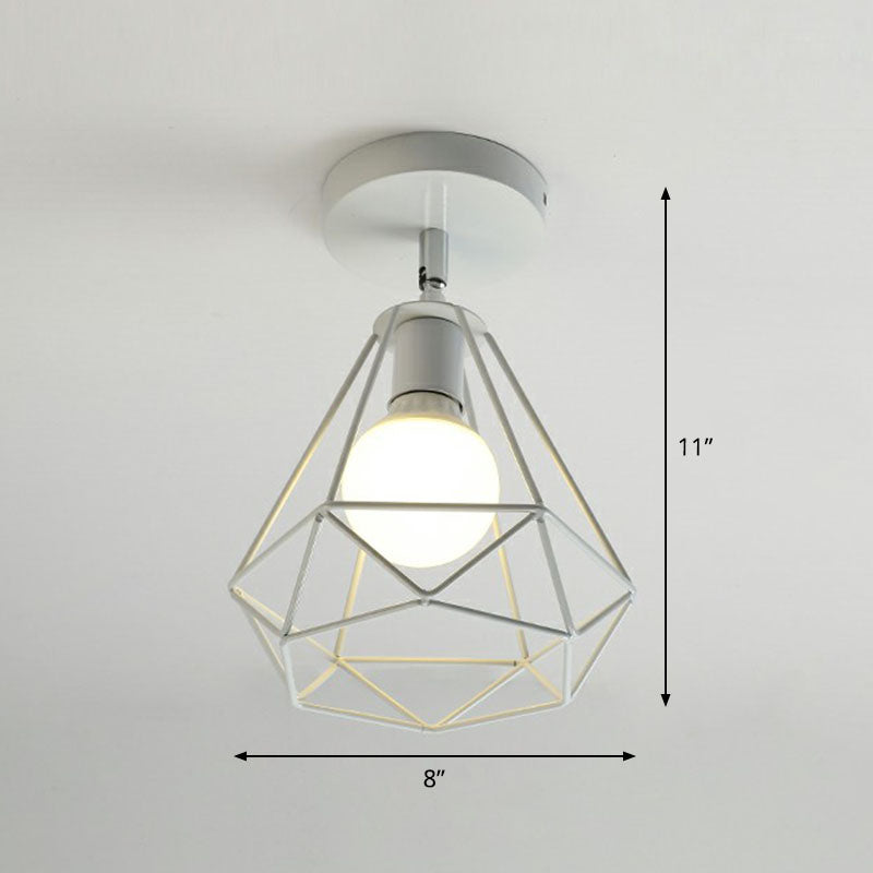 Retro Geometric Semi Flush Mount Lighting 1������Head Iron Flush Mount Fixture for Entryway White Diamond Clearhalo 'Ceiling Lights' 'Close To Ceiling Lights' 'Close to ceiling' 'Semi-flushmount' Lighting' 2241406