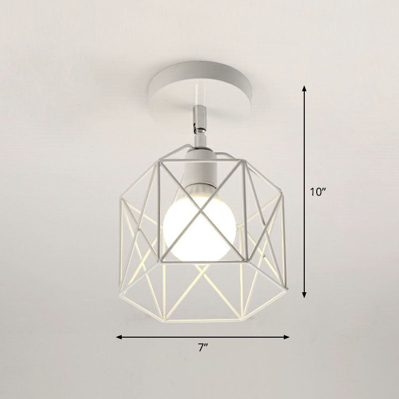 Retro Geometric Semi Flush Mount Lighting 1������Head Iron Flush Mount Fixture for Entryway White Hexagon Clearhalo 'Ceiling Lights' 'Close To Ceiling Lights' 'Close to ceiling' 'Semi-flushmount' Lighting' 2241408