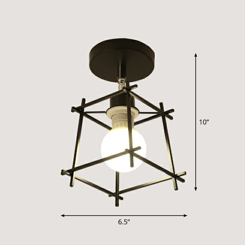 Retro Geometric Semi Flush Mount Lighting 1������Head Iron Flush Mount Fixture for Entryway Black Square Plate Clearhalo 'Ceiling Lights' 'Close To Ceiling Lights' 'Close to ceiling' 'Semi-flushmount' Lighting' 2241409