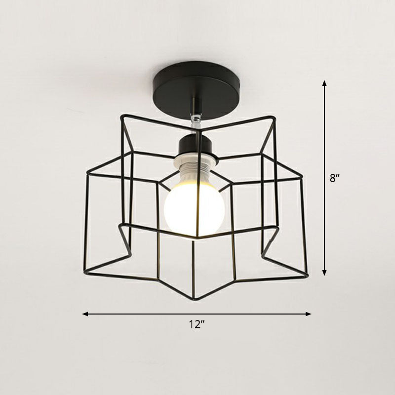 Retro Geometric Semi Flush Mount Lighting 1������Head Iron Flush Mount Fixture for Entryway Black Star Clearhalo 'Ceiling Lights' 'Close To Ceiling Lights' 'Close to ceiling' 'Semi-flushmount' Lighting' 2241411
