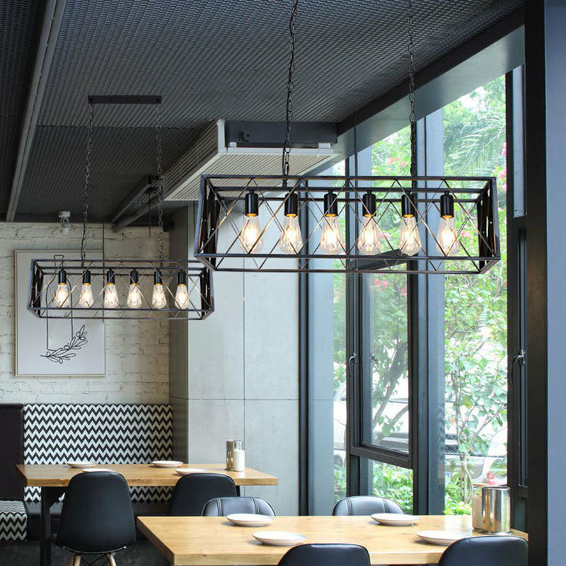 Rectangular Iron Island Pendant Lighting Vintage Dining Room Ceiling Light in Black Clearhalo 'Ceiling Lights' 'Island Lights' Lighting' 2241420
