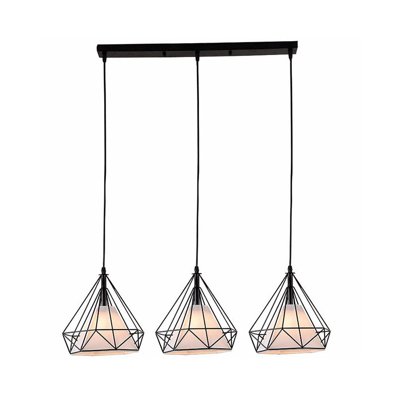 Industrial Diamond Cage Multi Light Pendant 3 Heads Iron Hanging Lighting for Dining Room Clearhalo 'Art Deco Pendants' 'Black' 'Cast Iron' 'Ceiling Lights' 'Ceramic' 'Crystal' 'Industrial Pendants' 'Industrial' 'Metal' 'Middle Century Pendants' 'Pendant Lights' 'Pendants' 'Rustic Pendants' 'Tiffany' Lighting' 2241461