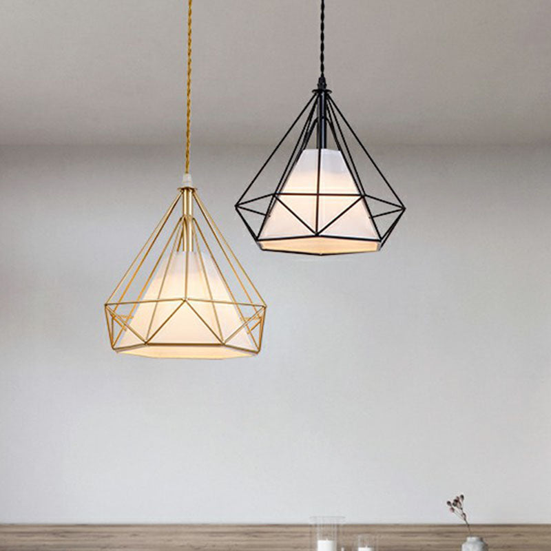 1-Light Pendant Light Antique Diamond Cage Iron Hanging Light Fixture for Dining Room Clearhalo 'Art Deco Pendants' 'Black' 'Cast Iron' 'Ceiling Lights' 'Ceramic' 'Crystal' 'Industrial Pendants' 'Industrial' 'Metal' 'Middle Century Pendants' 'Pendant Lights' 'Pendants' 'Rustic Pendants' 'Tiffany' Lighting' 2241496