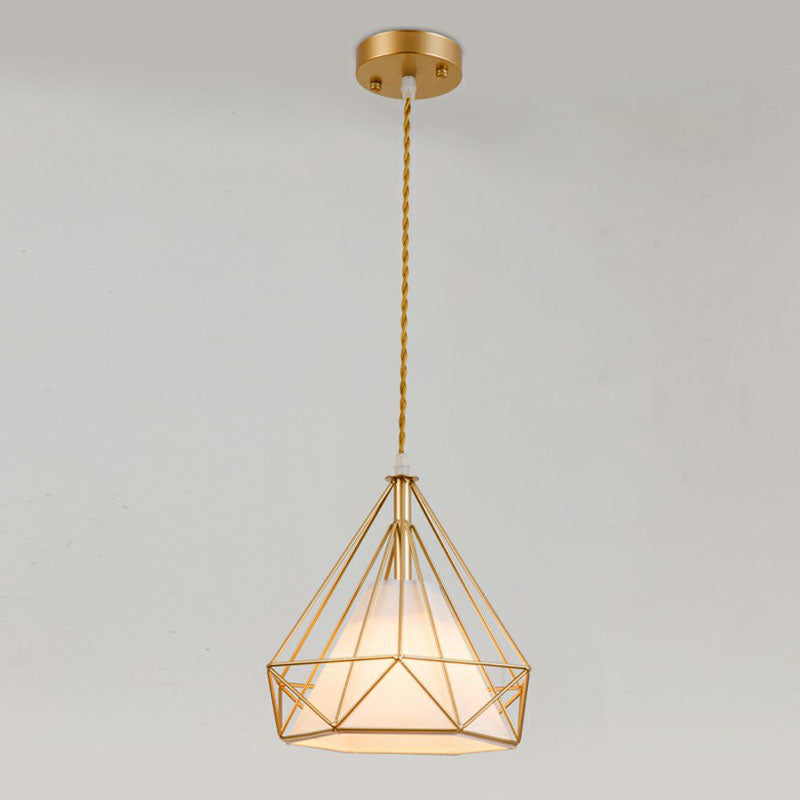 1-Light Pendant Light Antique Diamond Cage Iron Hanging Light Fixture for Dining Room Clearhalo 'Art Deco Pendants' 'Black' 'Cast Iron' 'Ceiling Lights' 'Ceramic' 'Crystal' 'Industrial Pendants' 'Industrial' 'Metal' 'Middle Century Pendants' 'Pendant Lights' 'Pendants' 'Rustic Pendants' 'Tiffany' Lighting' 2241499