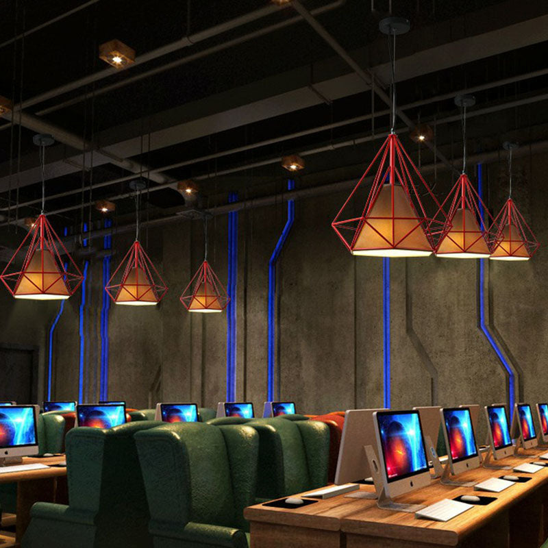 Simplicity Diamond Frame Hanging Light 1 Bulb Iron Pendant Lighting Fixture for Restaurant Clearhalo 'Art Deco Pendants' 'Cast Iron' 'Ceiling Lights' 'Ceramic' 'Crystal' 'Industrial' 'Metal' 'Pendant Lights' 'Tiffany' Lighting' 2241505_a276b113-1cc7-4441-aa1d-eb417006c208