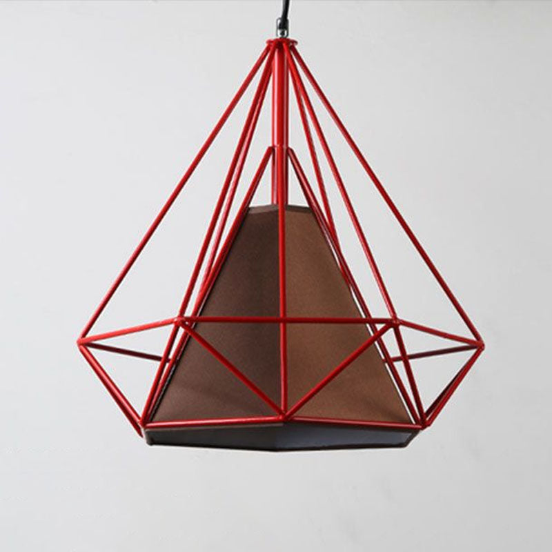 Simplicity Diamond Frame Hanging Light 1 Bulb Iron Pendant Lighting Fixture for Restaurant Red Clearhalo 'Art Deco Pendants' 'Cast Iron' 'Ceiling Lights' 'Ceramic' 'Crystal' 'Industrial' 'Metal' 'Pendant Lights' 'Tiffany' Lighting' 2241507