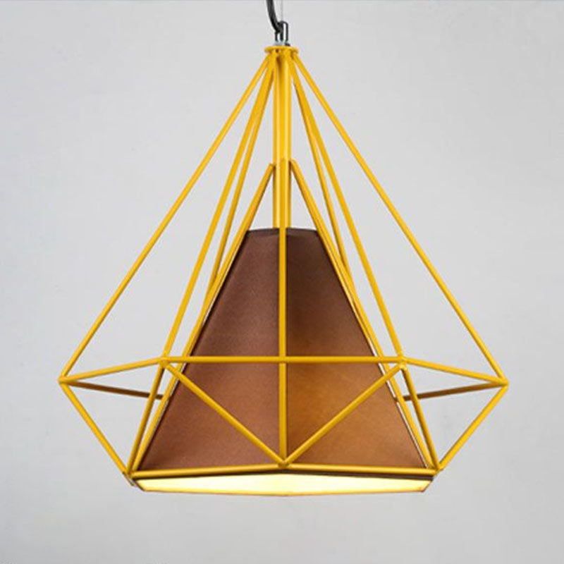 Simplicity Diamond Frame Hanging Light 1 Bulb Iron Pendant Lighting Fixture for Restaurant Yellow Clearhalo 'Art Deco Pendants' 'Cast Iron' 'Ceiling Lights' 'Ceramic' 'Crystal' 'Industrial' 'Metal' 'Pendant Lights' 'Tiffany' Lighting' 2241508