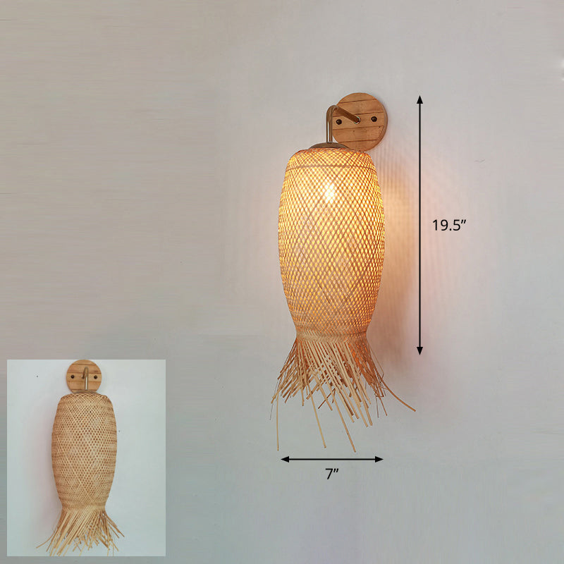 Handcrafted Corridor Wall Light Fixture Bamboo Single-Bulb Contemporary Wall Mounted Lamp in Wood Wood M Clearhalo 'Wall Lamps & Sconces' 'Wall Lights' Lighting' 2241657