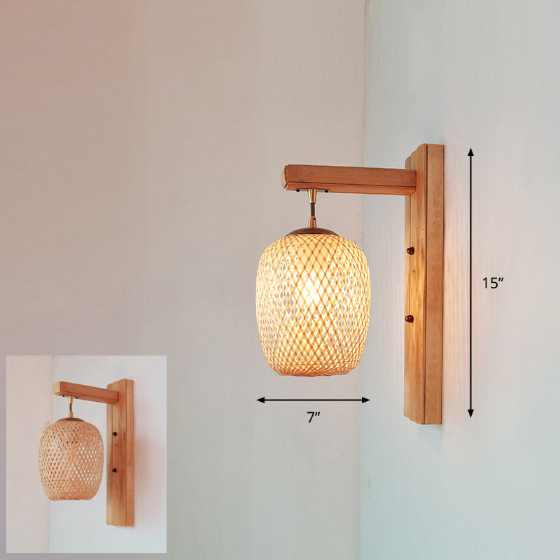 Handcrafted Corridor Wall Light Fixture Bamboo Single-Bulb Contemporary Wall Mounted Lamp in Wood Wood K Clearhalo 'Wall Lamps & Sconces' 'Wall Lights' Lighting' 2241666