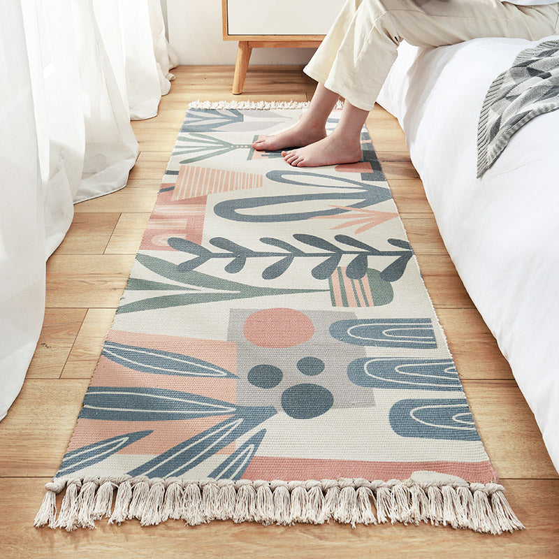Nordic Leaf Print Rug Multi Color Synthetics Area Carpet Anti-Slip Backing Easy Care Rug with Tassel for Decoration White Clearhalo 'Area Rug' 'Modern' 'Rugs' Rug' 2241796