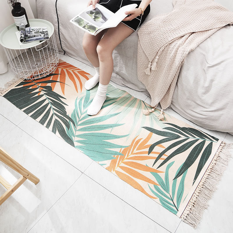 Classic Multi Color Tropical Rug Polyster Plant Printed Area Rug Anti-Slip Backing Machine Washable Carpet for Bedroom Aqua Clearhalo 'Area Rug' 'Rug' 2241808